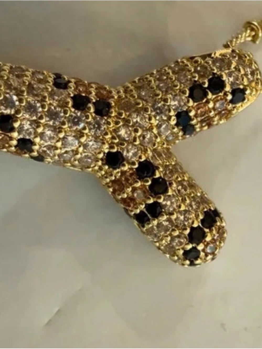 Gold Tone Black & Clear Crystal  Y Pendant Necklace